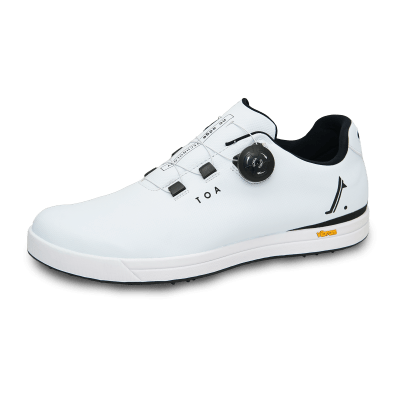 toa-primitive-white-golf-shoes-front-side-view-microfiber-durability-flexibility