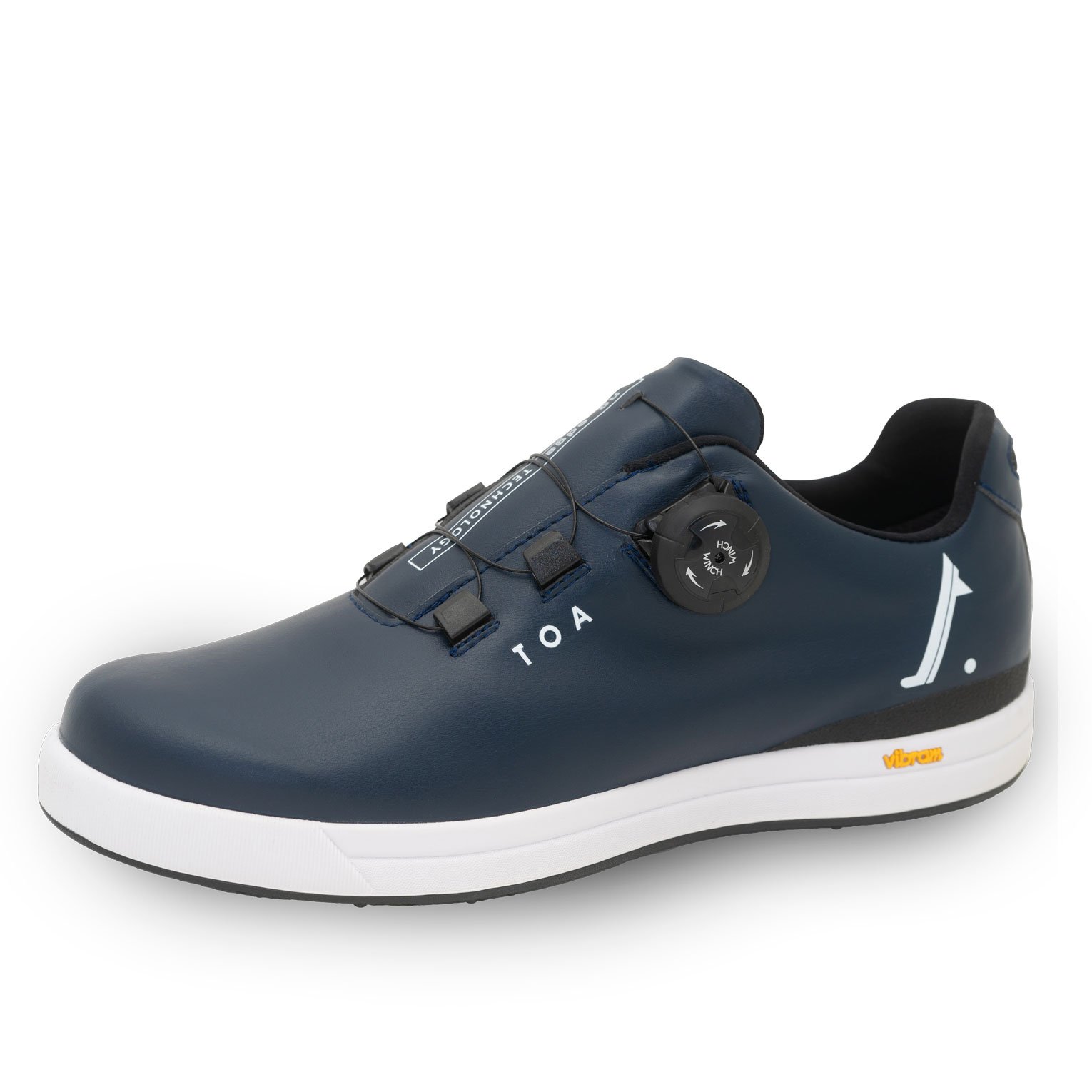 toa-primitive-blue-golf-shoes-front-side-view-vegan-leather-durability-flexibility
